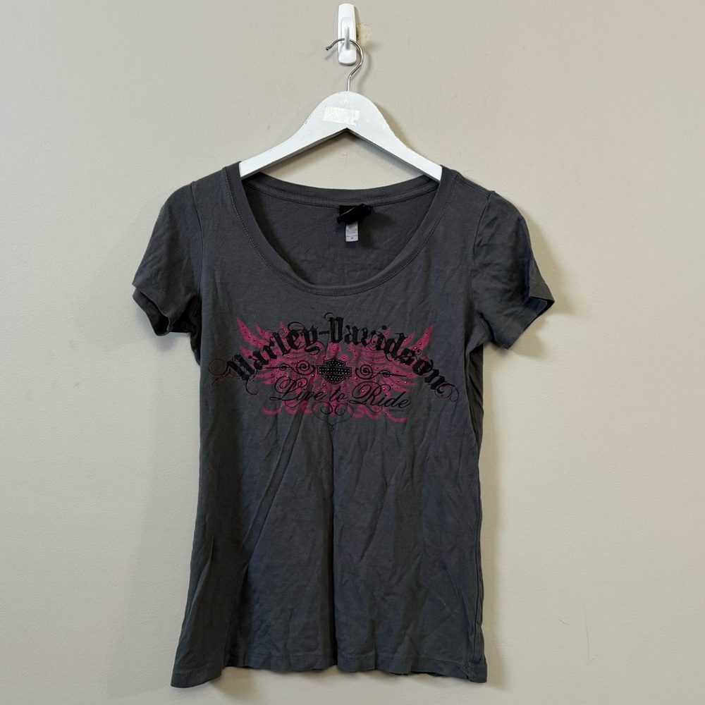 Harley Davidson live to ride Jamaica grey rhinestone Y2K short sleeve t-shirt